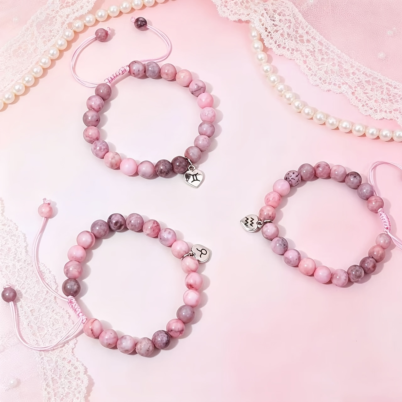 Couple's Zodiac Stretch Bead Bracelet Set, Gift