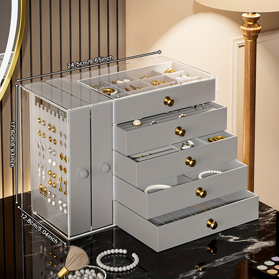 1pc elegant 8 tier transparent jewelry organizer box with fabric drawers large capacity stackable design for bracelets watches rings earrings necklaces versatile desktop storage solution jewelry box jewelry boxe jewelry boxes Product details 10