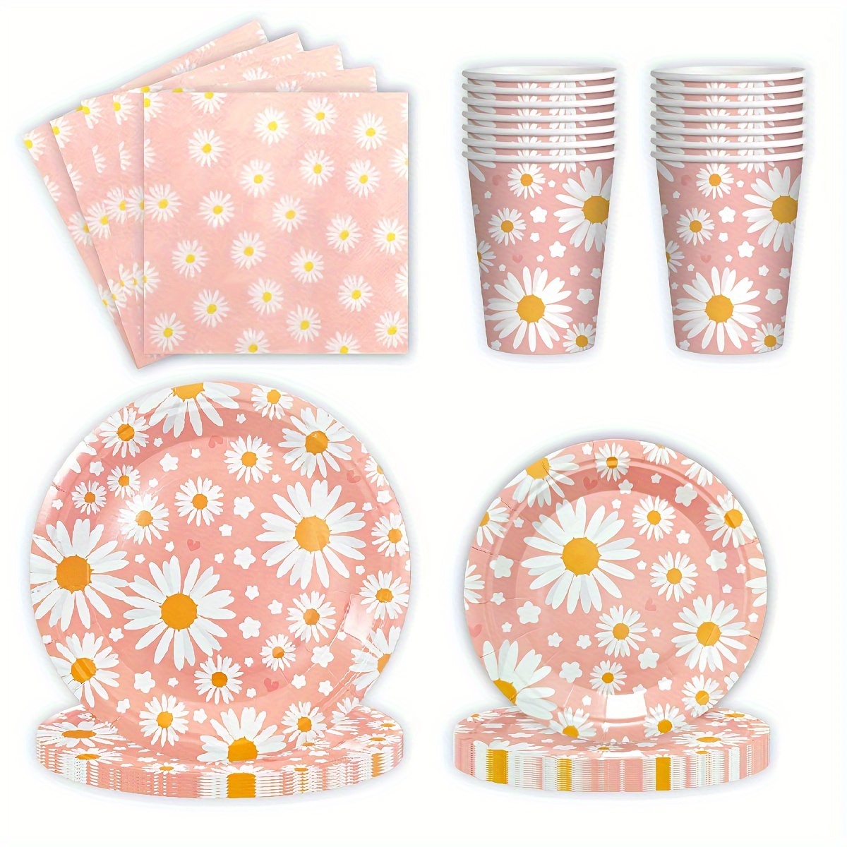 Macaron Daisy Birthday Party Set: * a Macaron Daisy Banner, a Floral Birthday Hat, And a Shiny Cake Decoration, * Birthday Party Decor And Photo Props.