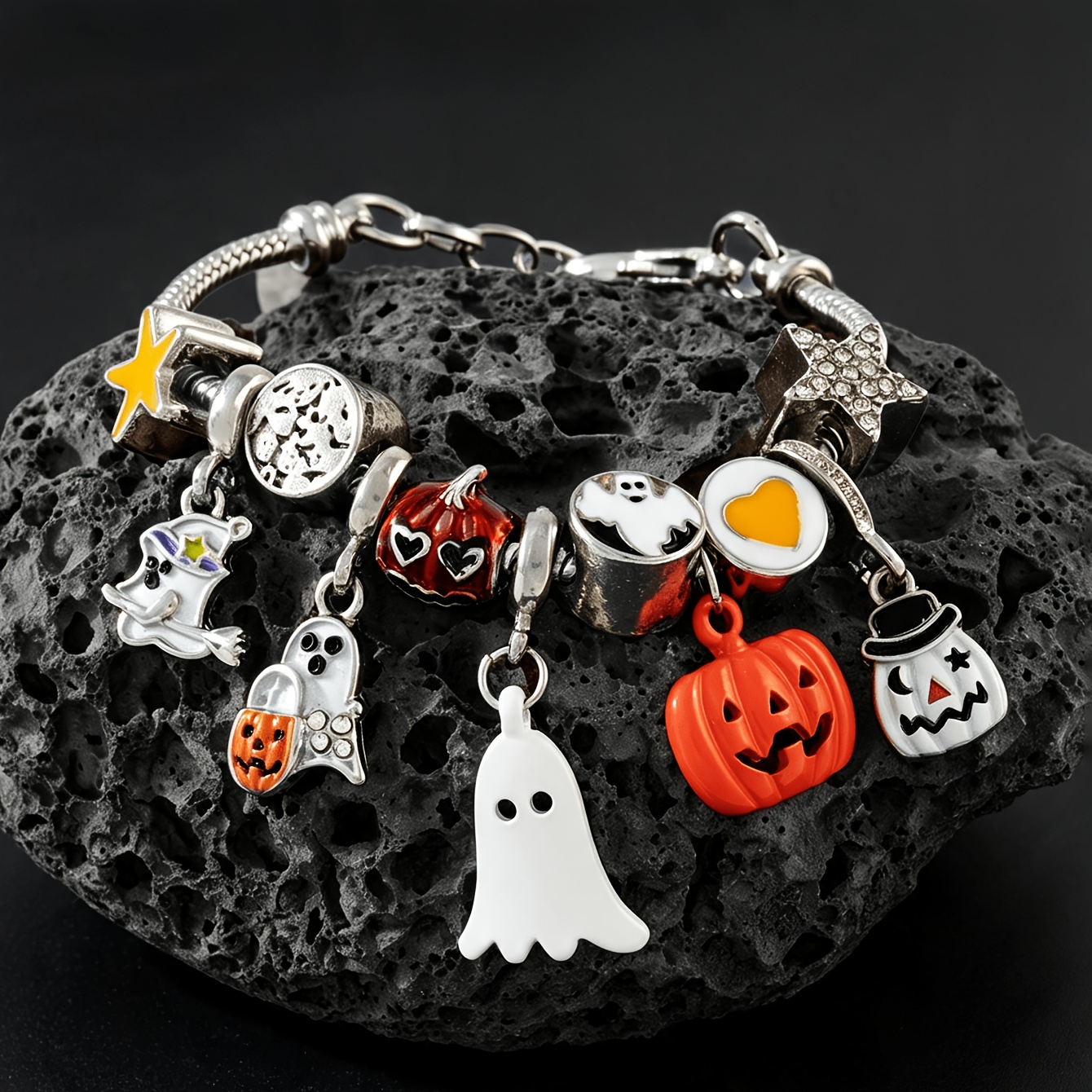 TEMU Braccialetto fai da te con perline e ciondolo a forma di , zucca e pipistrello di Halloween, 1 pezzo, per feste da donna, regalo per festival