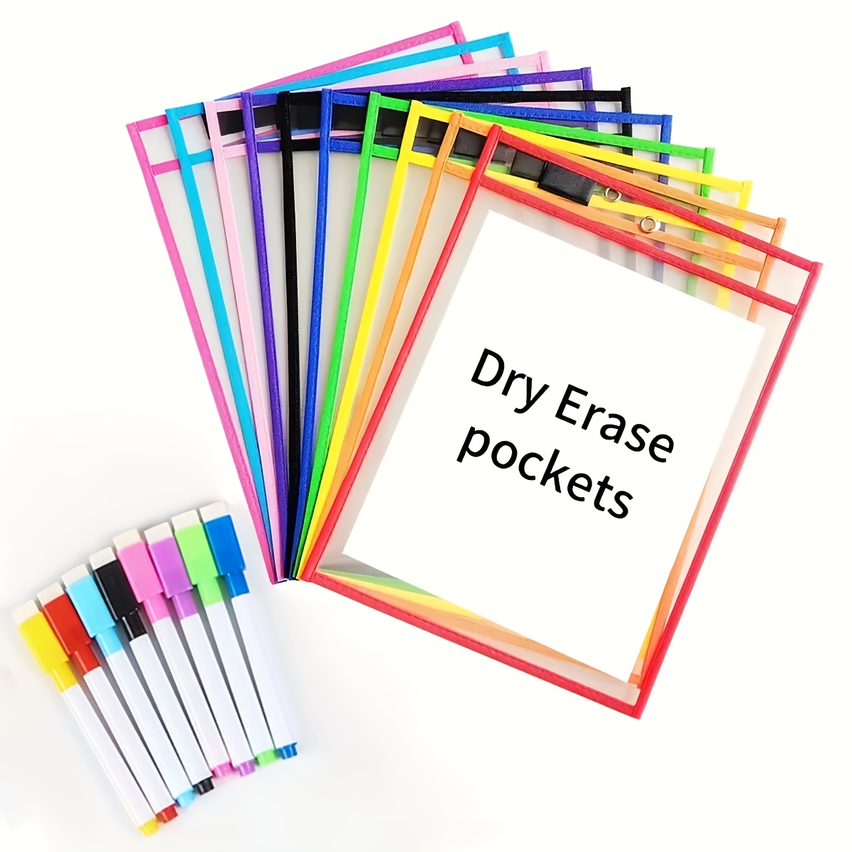 

14pcs Reusable Dry Erase Pouches With Marker, Extra Large Clear Writing Bags, Wipeable Document Sleeves With Protective Film For Office And Classroom Use, Plastic Film