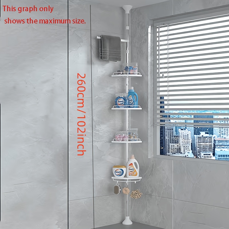 this multifunctional corner bathroom shelf features adjustable and expandable design   to different sizes of bathroom spaces   with a practical rotating towel rack its   as a   wall mounted unit shelves Product details 1