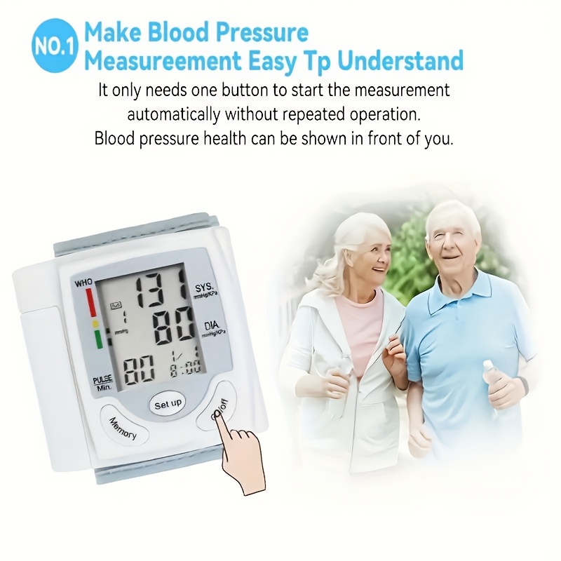1pc automatic wrist   with large lcd screen adjustable cuff   detection irregular heartbeat alert battery powered batteries not included safe for adults 36v or lower Product details 1