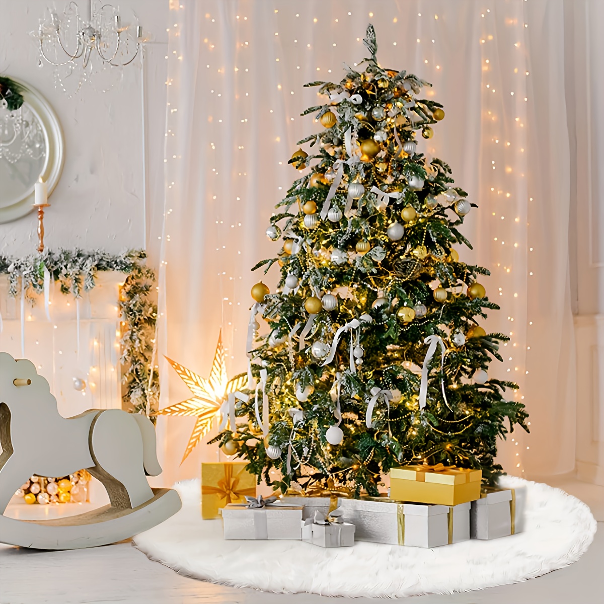 TEMU 1pc White Christmas Tree Skirt, Small Artificial Fur Plush Tree Skirt, Christmas Skirt, Holiday Decoration, Christmas Supplies, Home Decor,