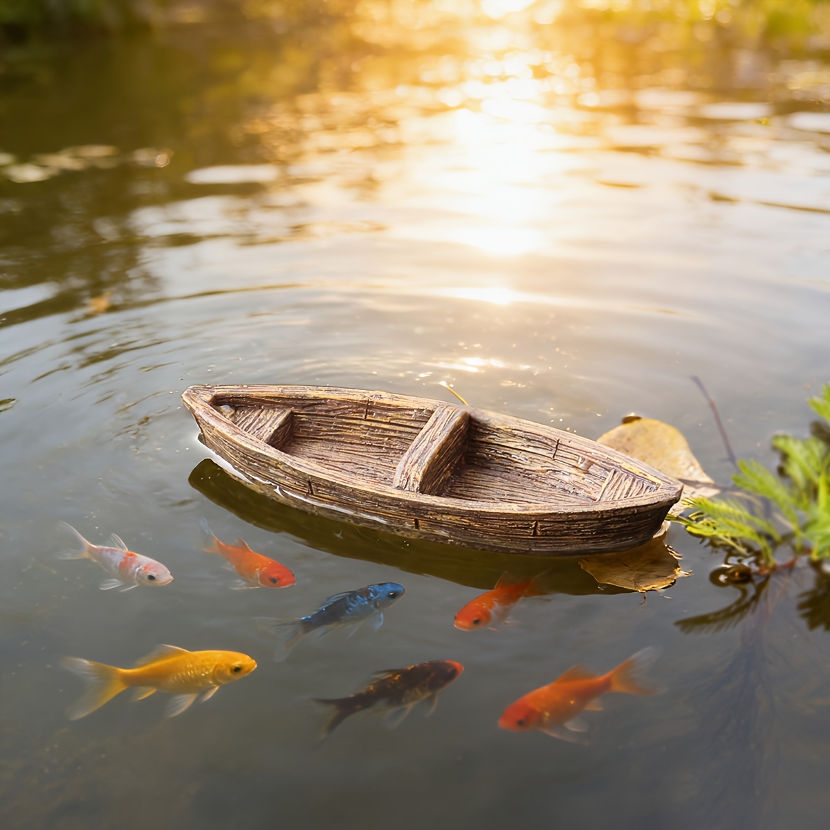 E-shop 6,3-Zoll schwebende Holzboot-Statue als Ornament für den Außenbereich, Wasserbecken, Frühlings-Zubehör für hängendes Boot, geeignet für