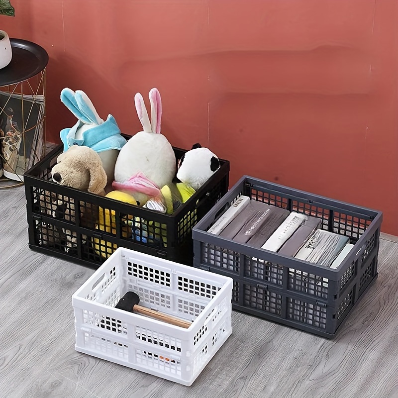 UK Folding Collapsible Storage Crates Plastic Basket Stacking Kitchen Desk  Boxes