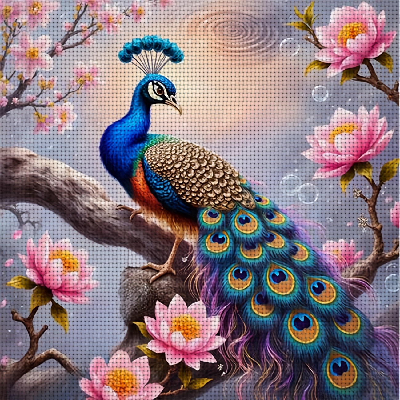 TEMU A Cross- Kit Featuring A Printed Design Of 'colorful Peacock On Flower Branch', Beginners To Enjoy Crafting During Their . It Allows You To