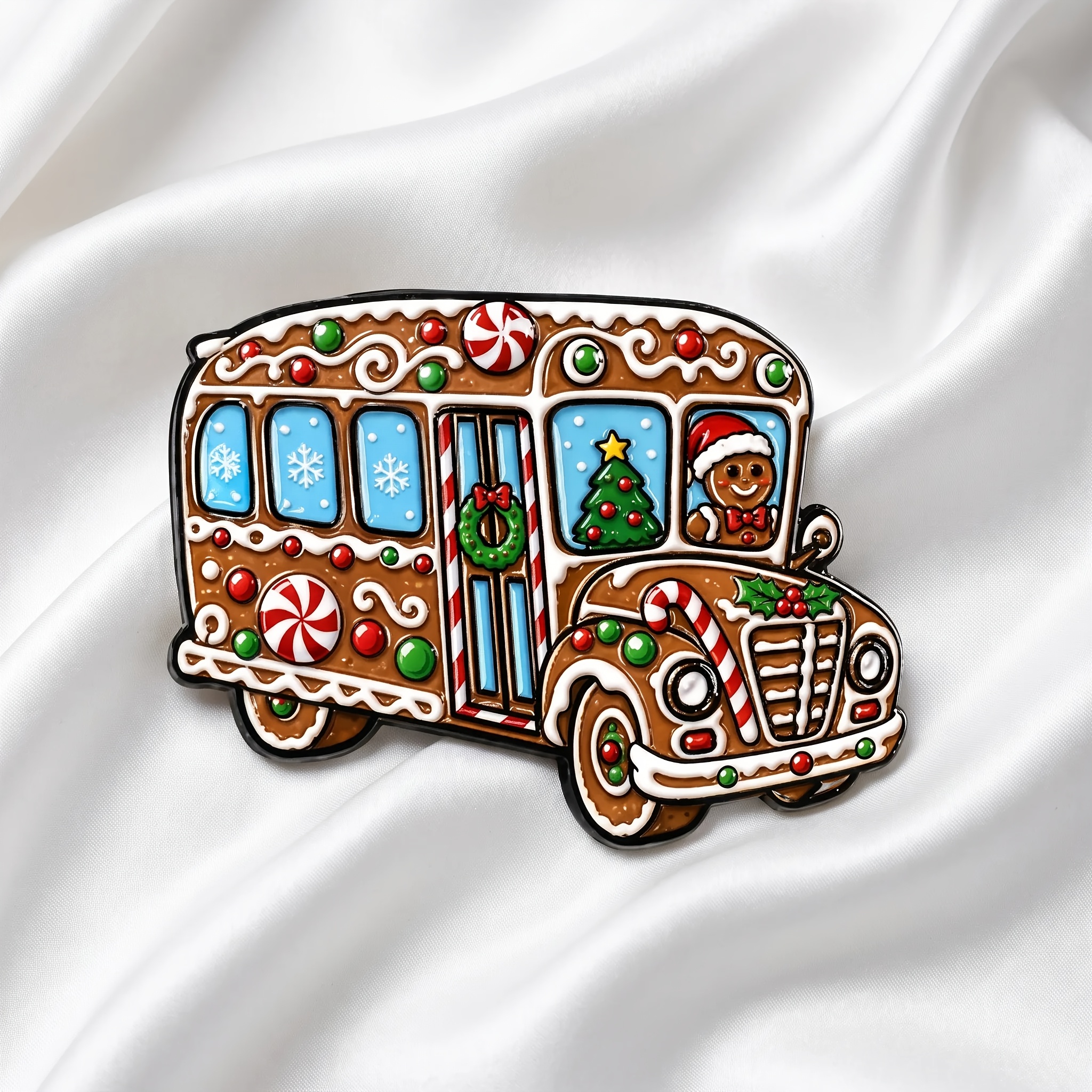TEMU Badges de Noël Rétro Dessin Animé d'épice Bus Bonbon Homme d'épice Couronne Design Badge Vêtements de Noël Sac Chapeau Badges Meilleure Option