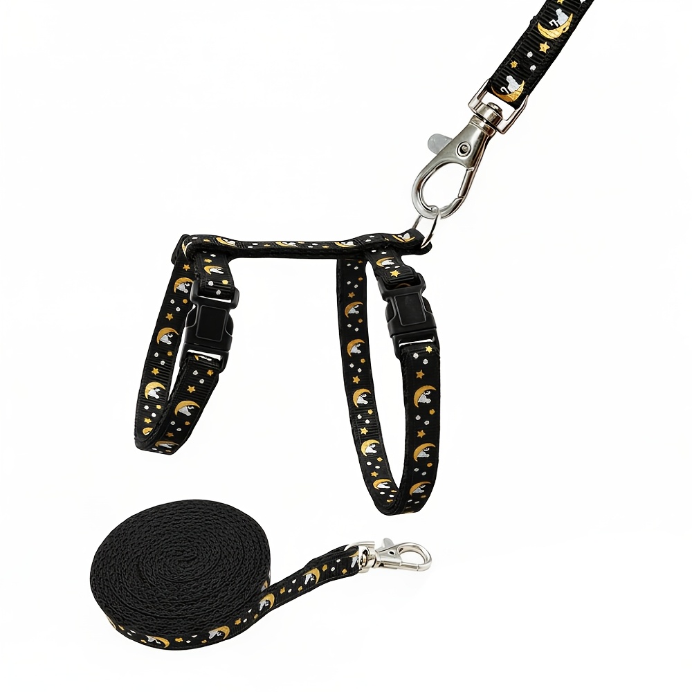 TEMU 1 Set de Correa para Gato, Estampado de Estrella y Luna, Nailon Anti-Fuga, Ajustable para Gatitos y Perros Pequeños, Collar que en