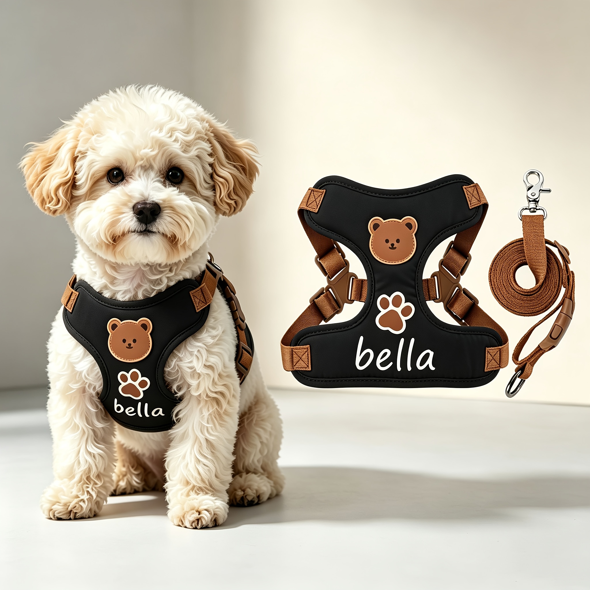 TEMU 1pc Escape-proof Adjustable Dog Harness & Leash Set With Bear Vest Vest Suitable For Outdoor Walking, Training, Travel - Lightweight Breathable