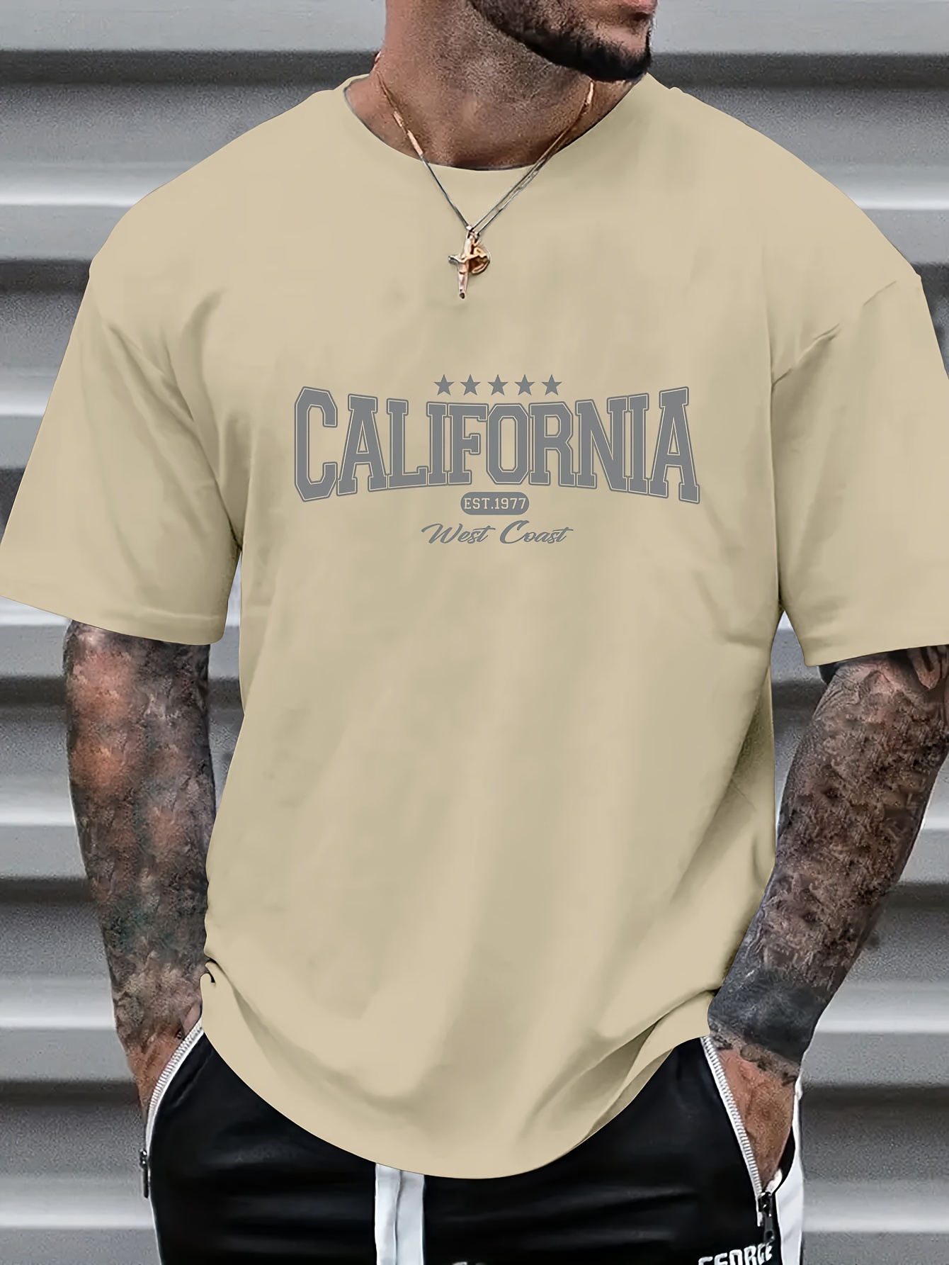 Camiseta Informal Manga Larga Estampado California Hombre - Temu