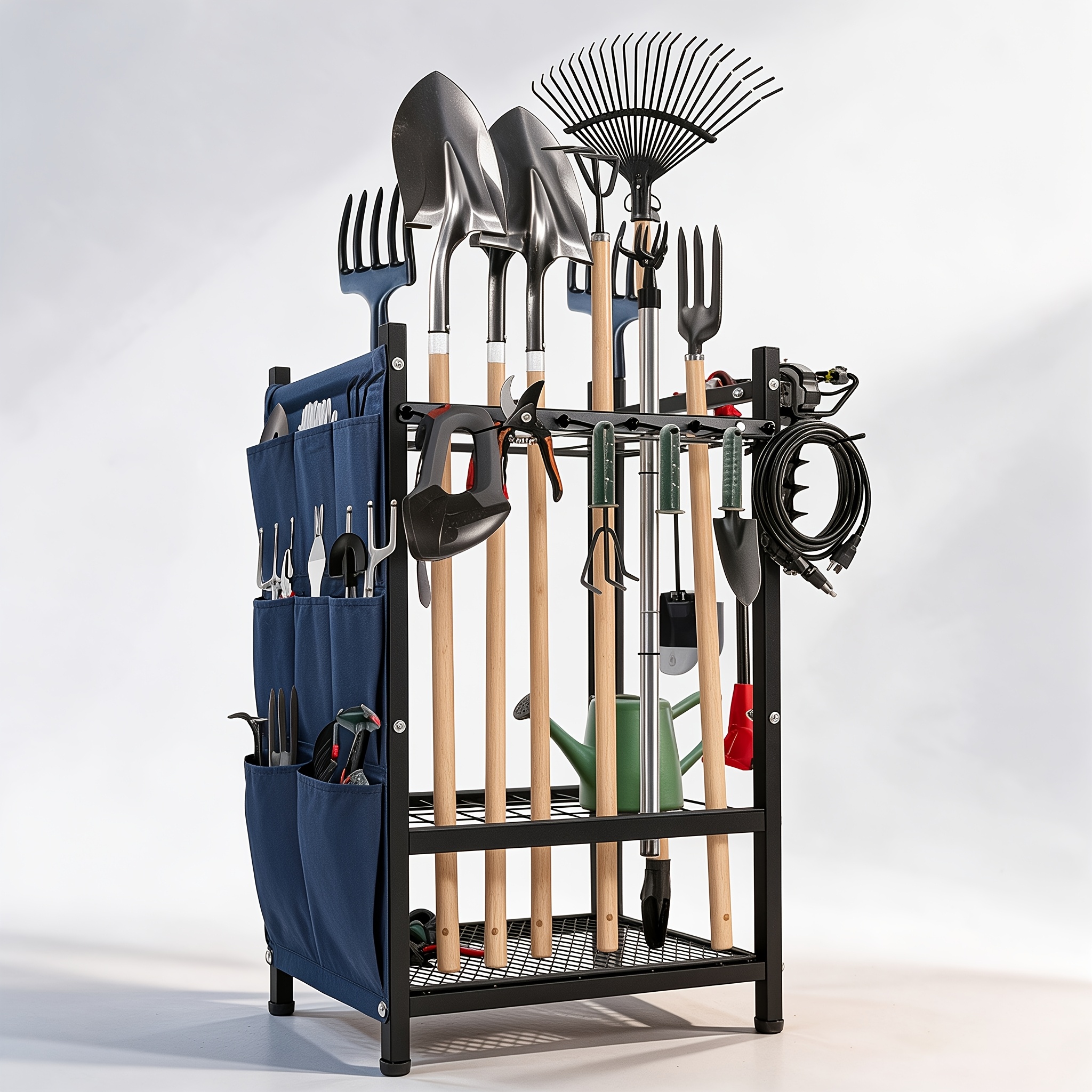 TEMU Garden Tool Organizer For Garage, Heavy Duty Metal Yard Tool Storage Rack With Storage Bag, To 35 Long-handled Tools, Broom Shovel Rake Holder,