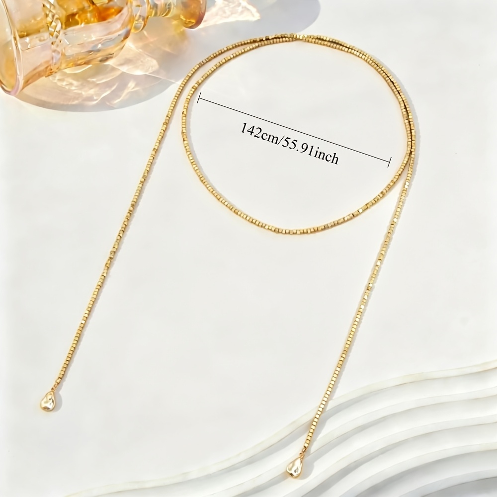 Women's Adjustable Y-Shaped Square Beaded Layered Necklace