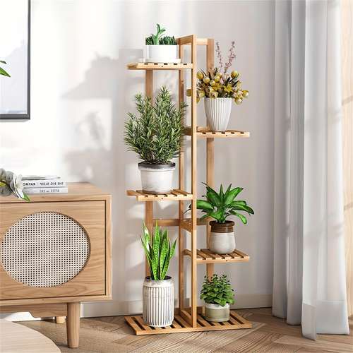 UNHO Bamboo Plant Stand Rack – Multi-Tier Shelf For Indoor/Outdoor Bonsai Display
