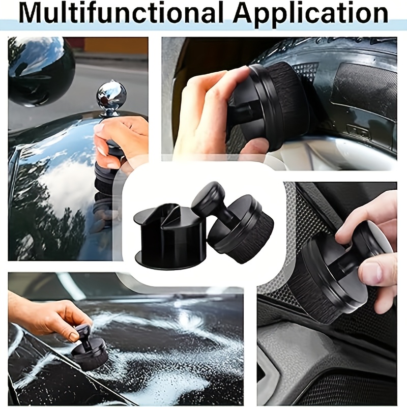 2pcs set of car detailing brushes portable car tire brushes with   high density soft bristle detailing brushes for car tire glossy polishing wax application black Product details 6