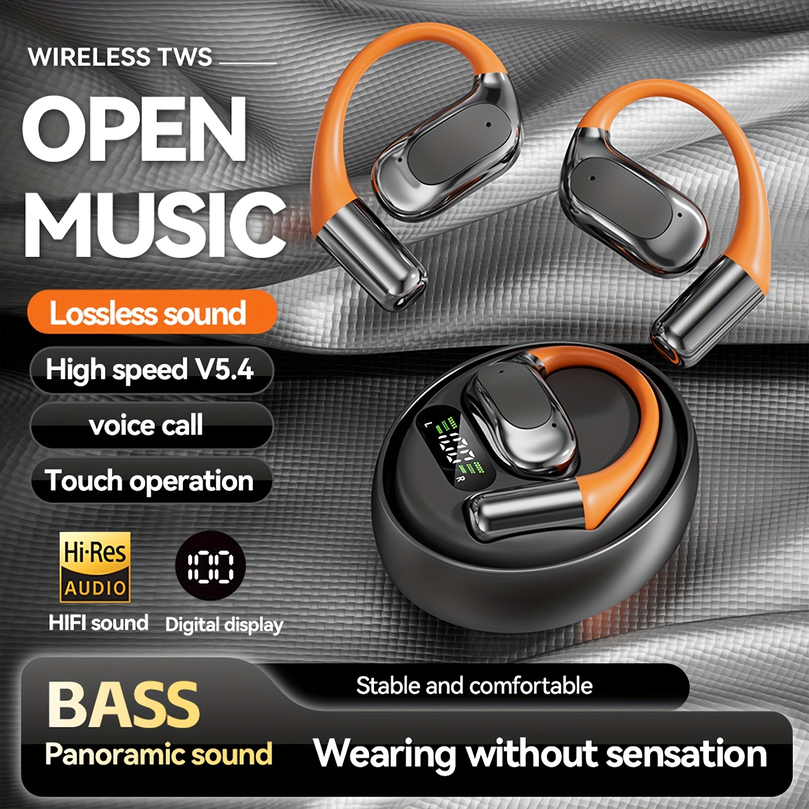 2025 new rotating wireless headphones with power display type c charging port touch operation high fidelity hd   compatible with all smartphones suitable for meetings sports   gaming etc sports earbuds noise canceling earbuds details 0