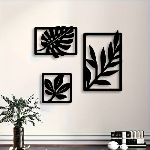 3pcs set wooden wall decor plaques with leaf patterns botanical themed wall art modern minimalist style suitable for living room bedroom dining room and
