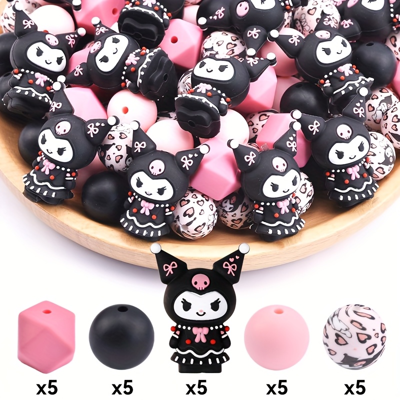 E-shop 25 Stück schwarze 3D Kuromi Silikonperlen Set für Zubehör Basteln