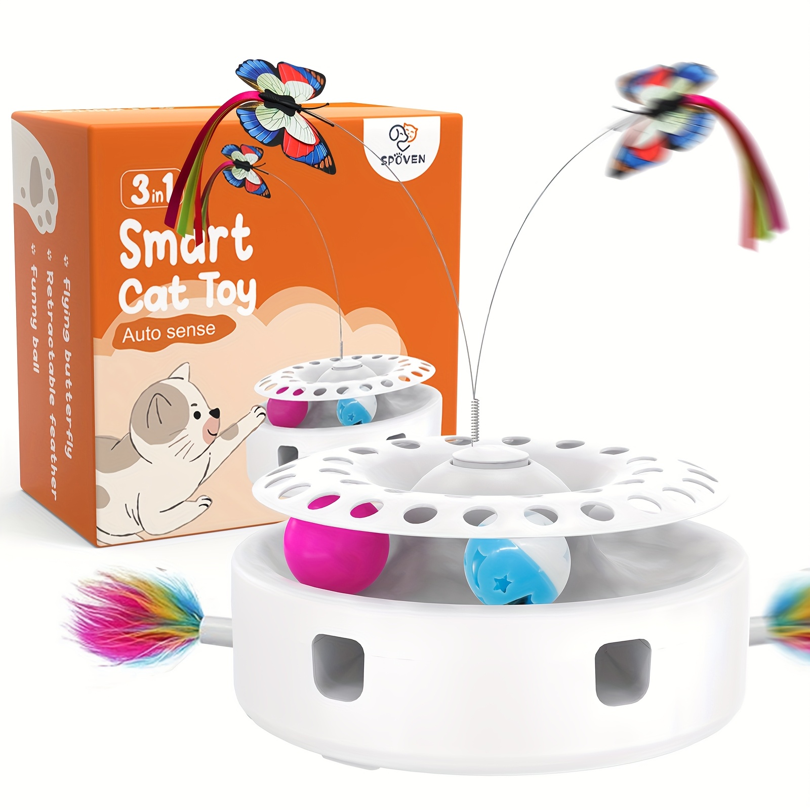 

Interactive 3-in-1 Smart Cat Toy With Moving Badminton - Usb Powered, Ideal For All Breeds