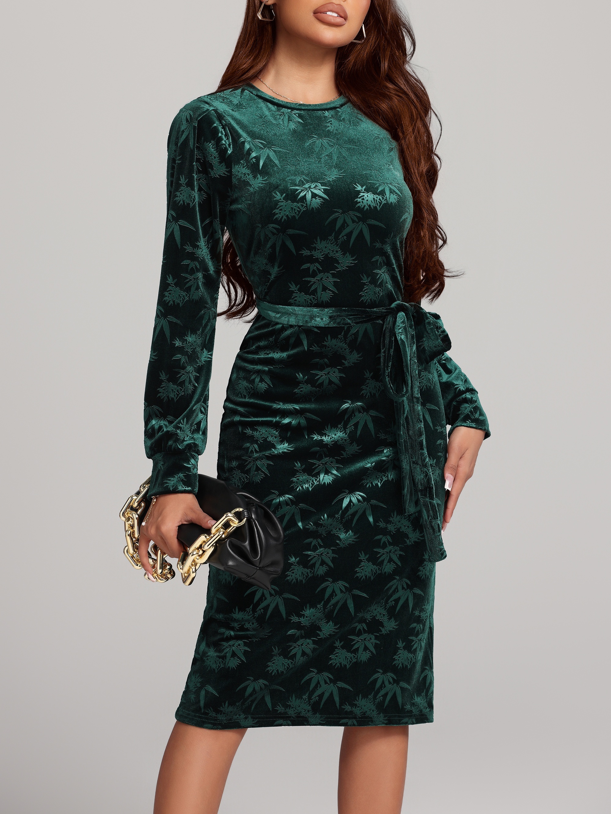 chic velvet dress women features long sleeves - Temu