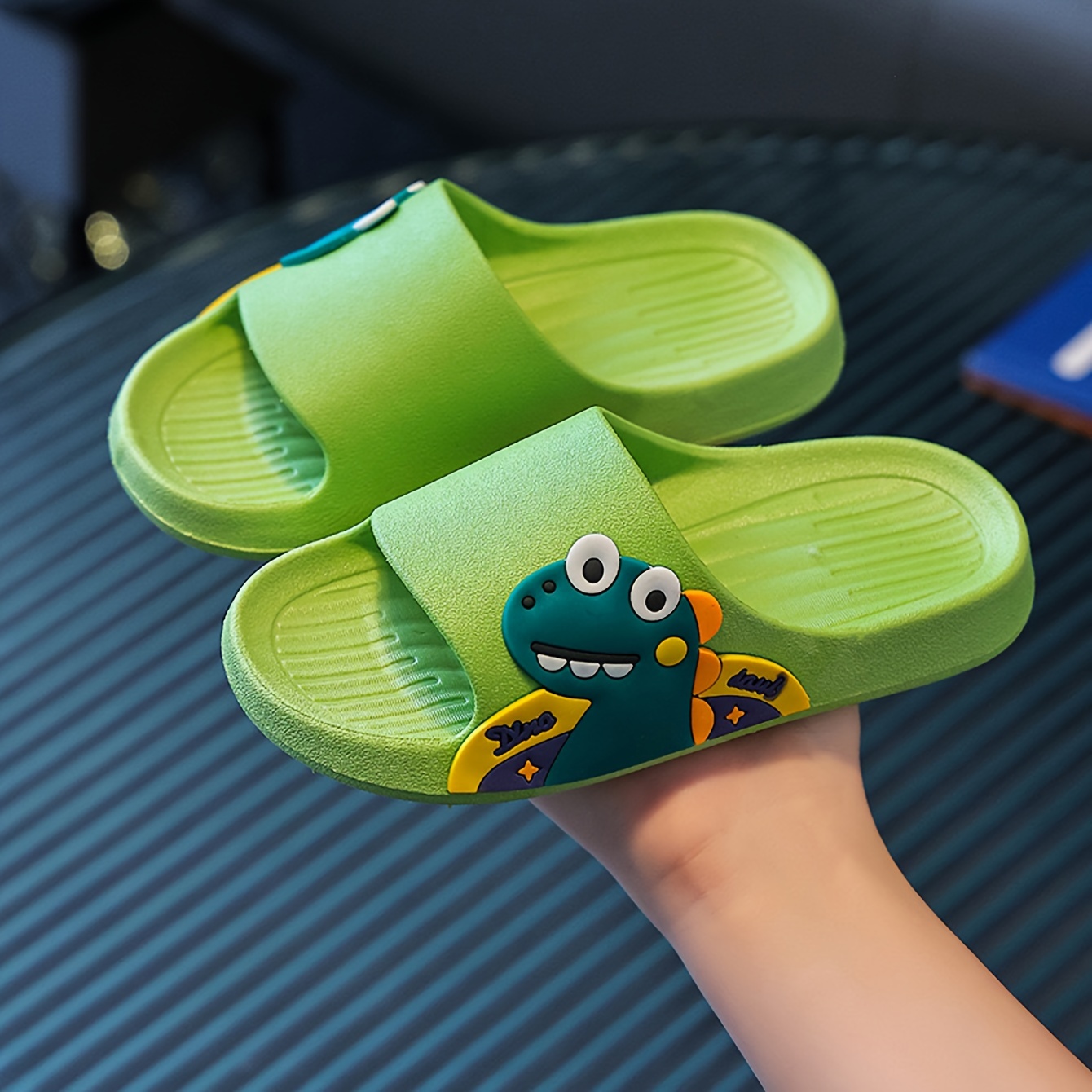 

Cute Cartoon Dinosaur Open Toe Slippers For Boys, Non Slip Lightweight Slippers For Indoor Shower Pool, All Seasons