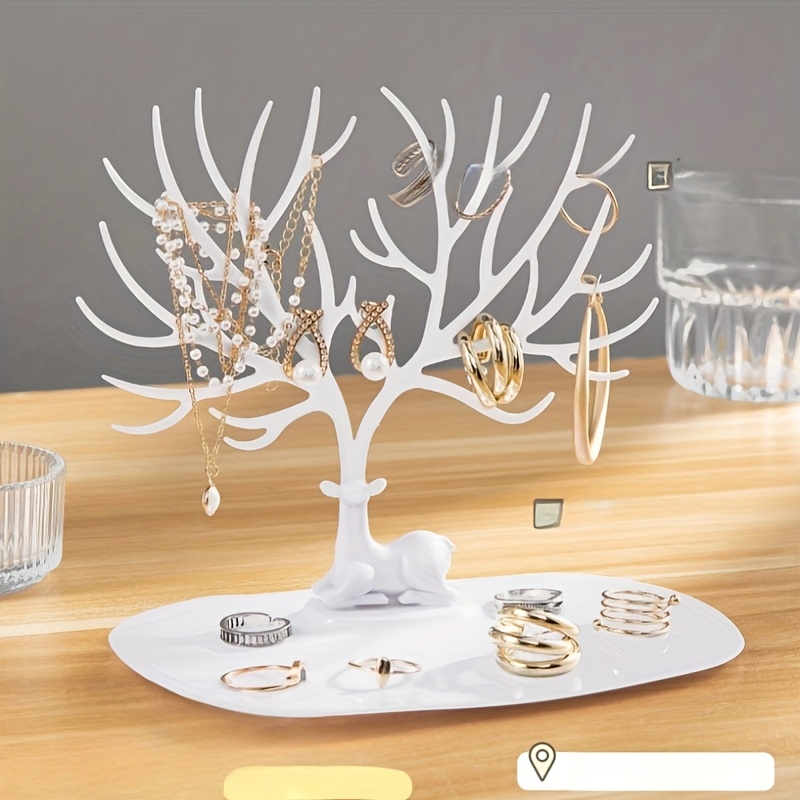 TEMU Présentoir à bijoux de bureau d'arbre avec branches - Organisateur en plastique multi-usage pour , boucles d'oreilles, bracelets, porte-clés et