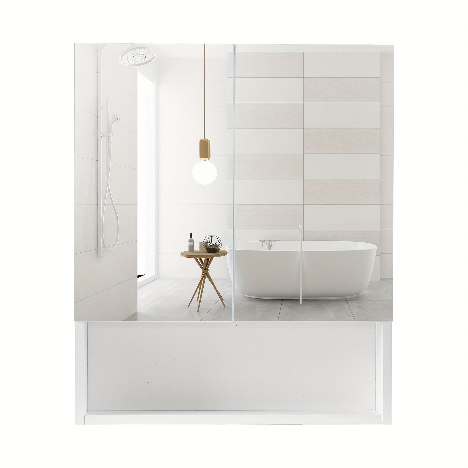 Image of Bathroom Mirror Cabinet 2 Door Bathroom Storage Cupboard With Adjustable Shelves And Open Shelf, Wall Mounted Mirror Cabinet For Living Room, Bathroom And Toilet