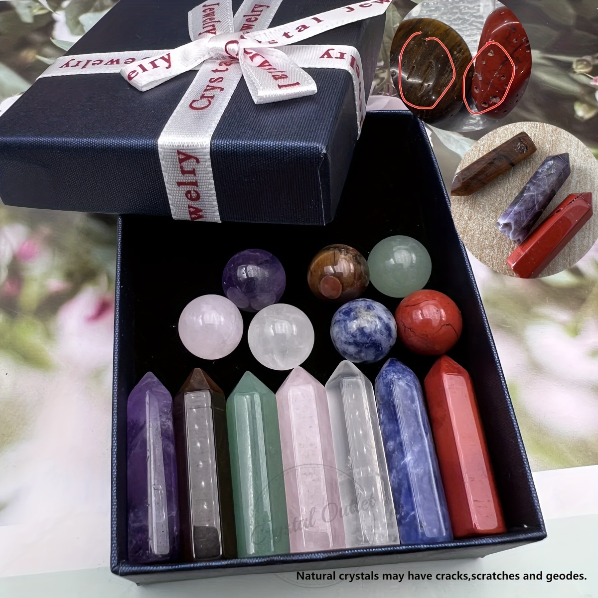 TEMU Conjunto de Pedras Roldadas Duplamente Terminadas em Coluna Hexagonal Chakras de Presente-image-17592361858381