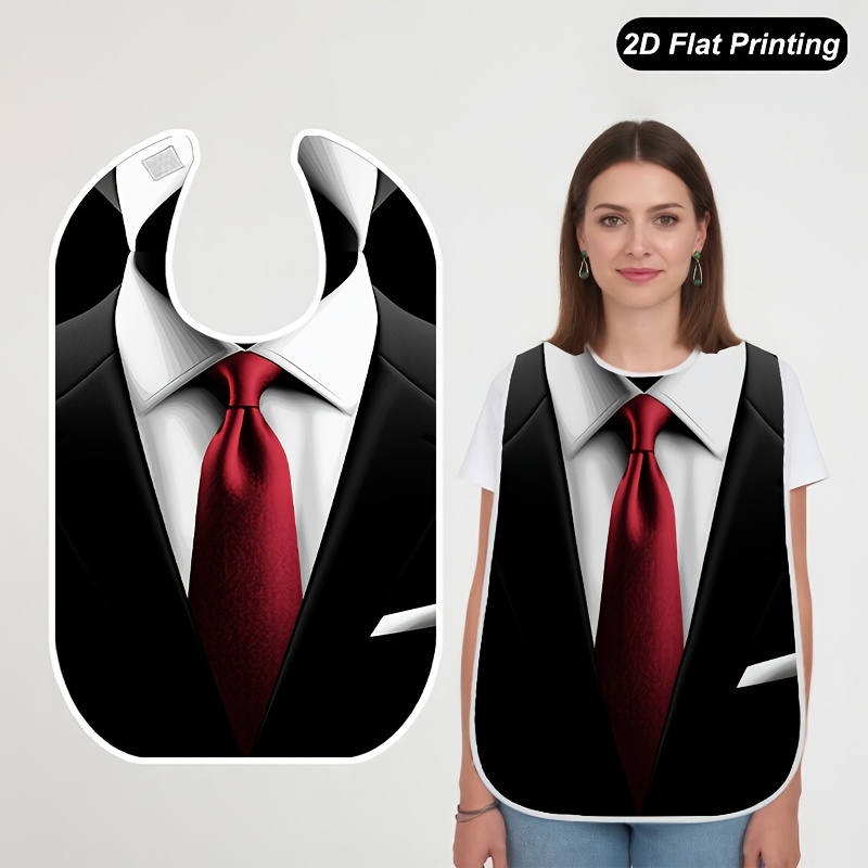 TEMU 1pc 2d Flat Suit And Printed Bibs Fashionable Adult And Elderly Crumb Catcher For , Tableware Elements, Fun Pattern, Stylish Bib, Durable