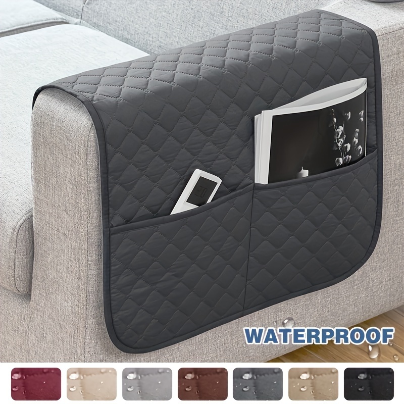 

Waterproof Sofa Armrest Cover With Dual Pockets - Modern, Machine Washable, Fits Single To Four-seater Couches