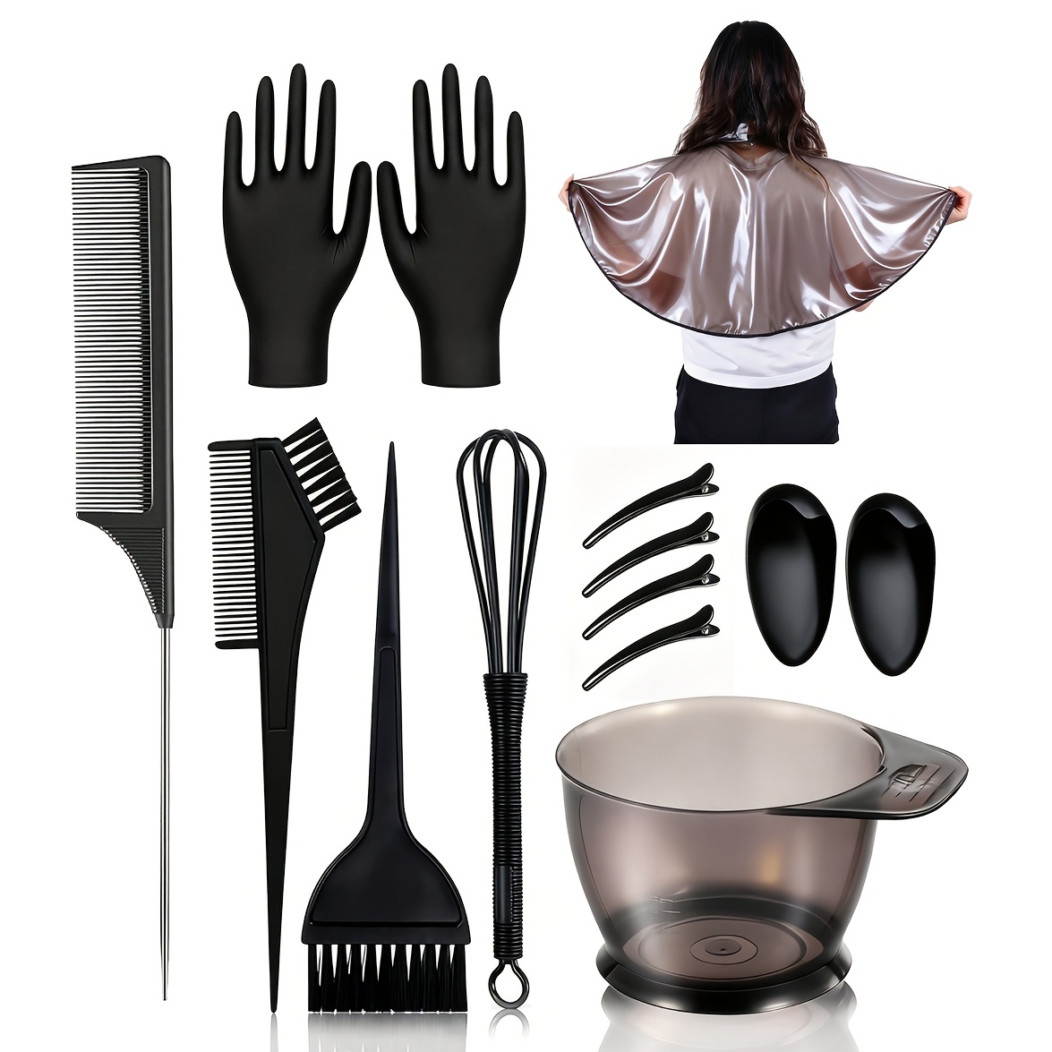 E-shop 14-teiliges professionelles Haarfärbe-Werkzeug-Set, inklusive Friseur- Haarfärbeschürze, Haarfärbehandschuhe, Haarfärbeschüssel, Haarfärbekamm,