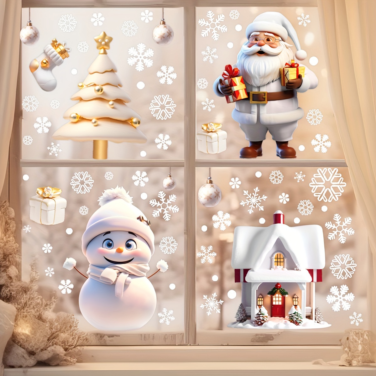 

113pcs Christmas Window Clings Set - Santa, & Snowman Decals For Glass - Classic Decor, -on Pvc