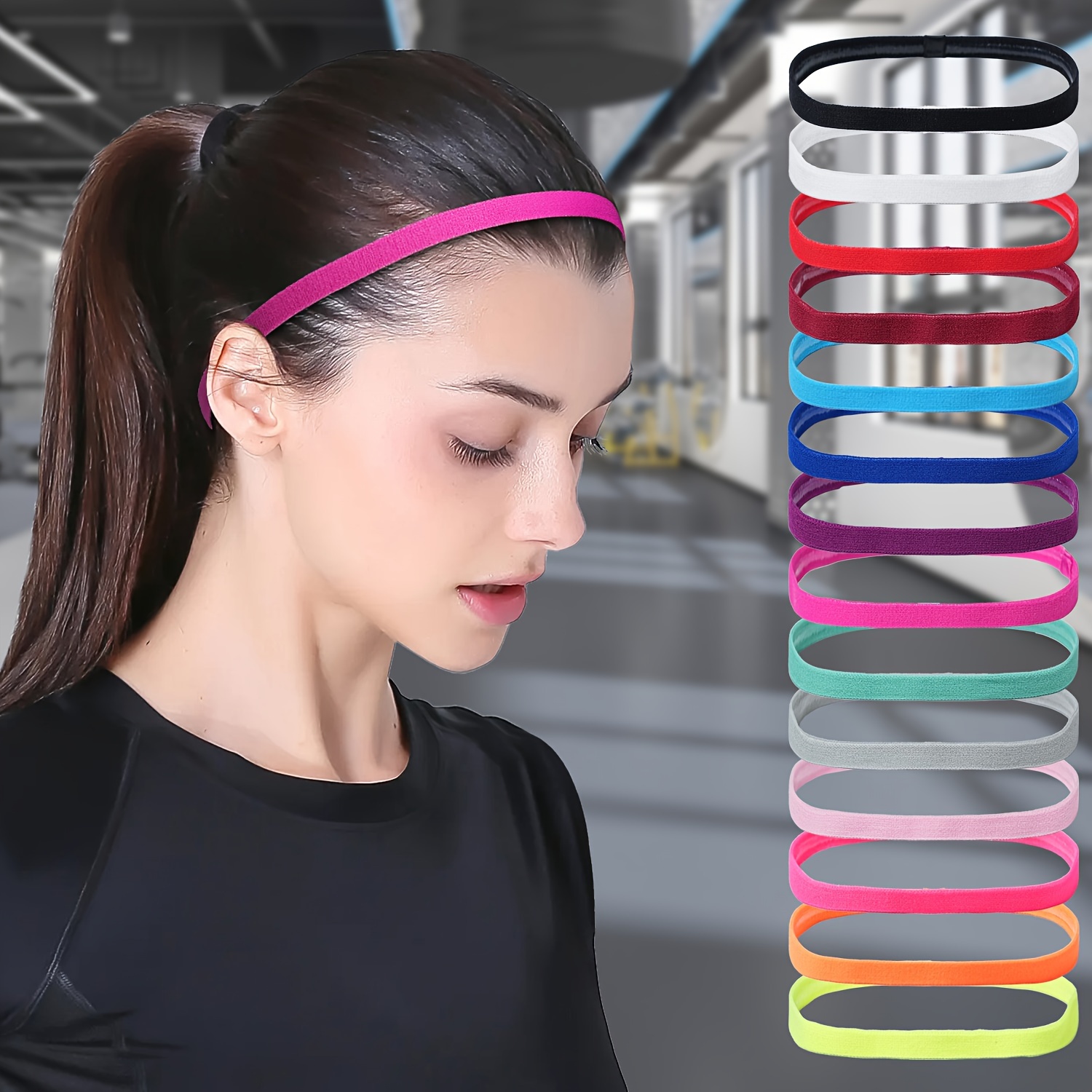 9-Pack Thin Elastic Headbands For Women & Men - Non-Slip Silicone Grip For Workouts & Sports