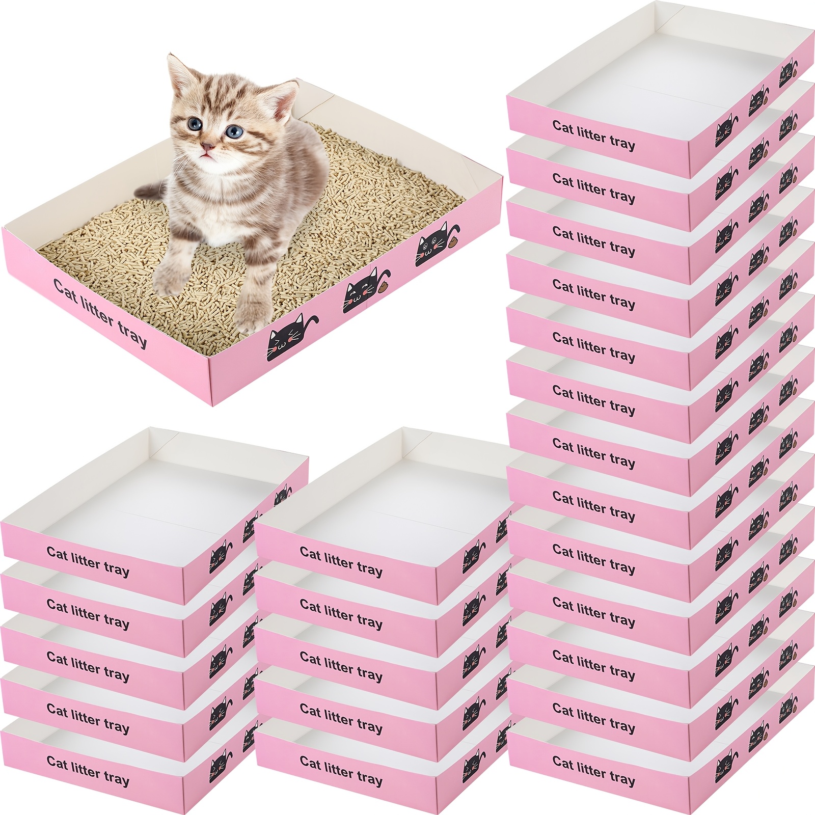Disposable Cat Litter Box 20 Pack Es - Waterproof Travel Trays, 15x12x5  Inches Kitten Litter