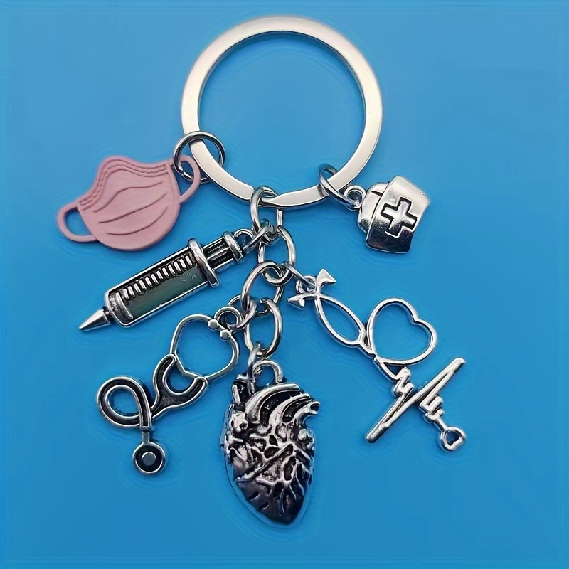 

- Keychain Set For Doctors & Nurses - Aluminum Alloy, Syringe, Stethoscope, &