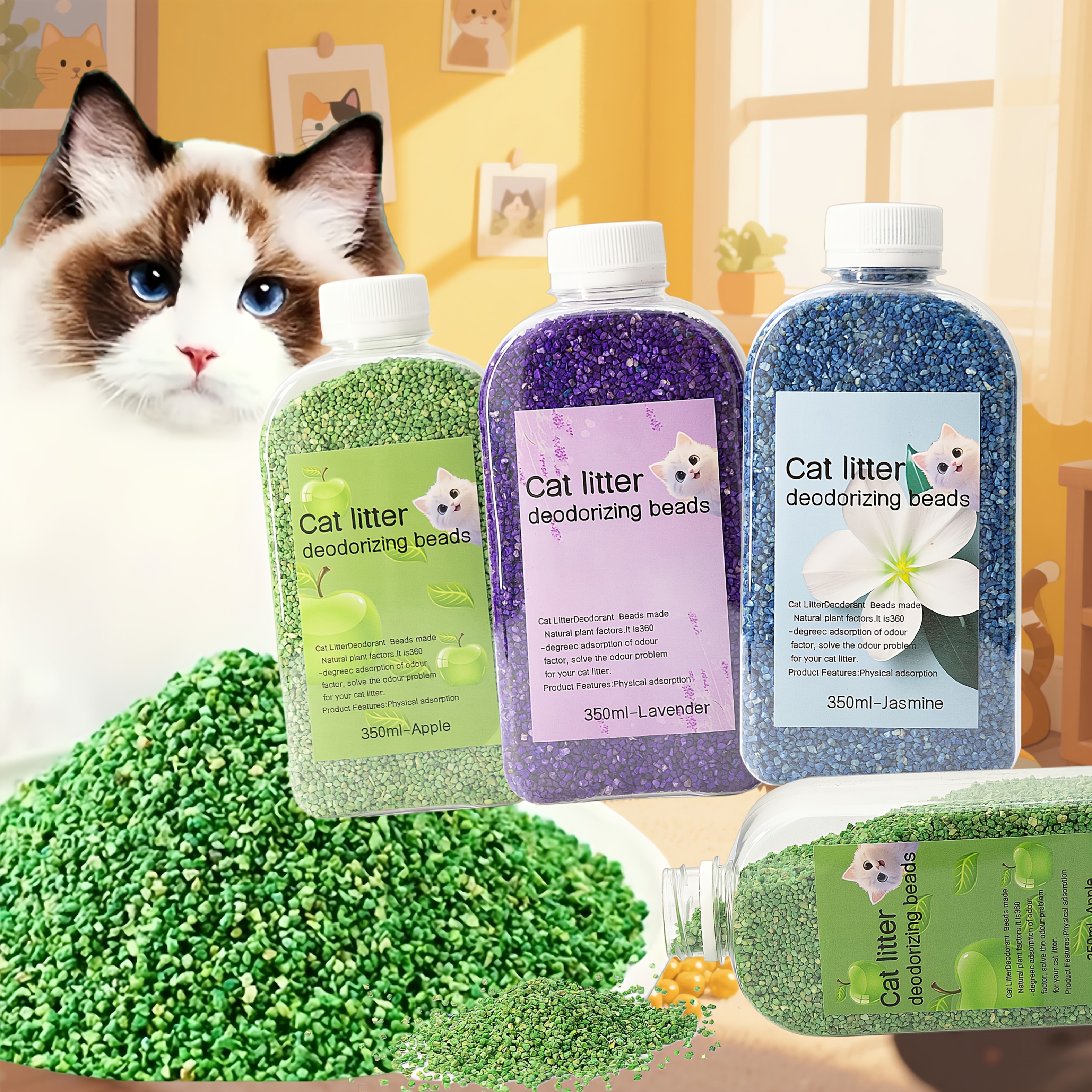 350ml katzenstreu-deodorant-kristalle - mehrfarbiger  glitzer-geruchsentferner fr die katzentoilette, lavendelduft, 30 tage  frischehaltung, 350ml (12fl.oz) - haustierbedarf - Temu