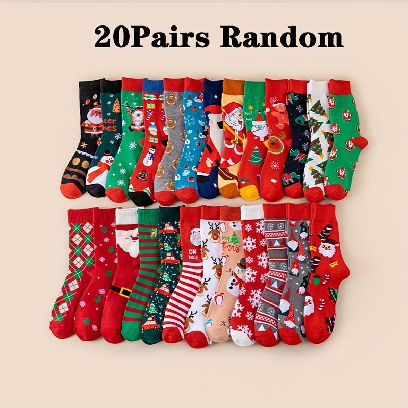 

20 Pairs Christmas Cartoon Socks, Novelty Cute Mid Tube Socks For Fall & Winter, Women's Stockings & Hosiery