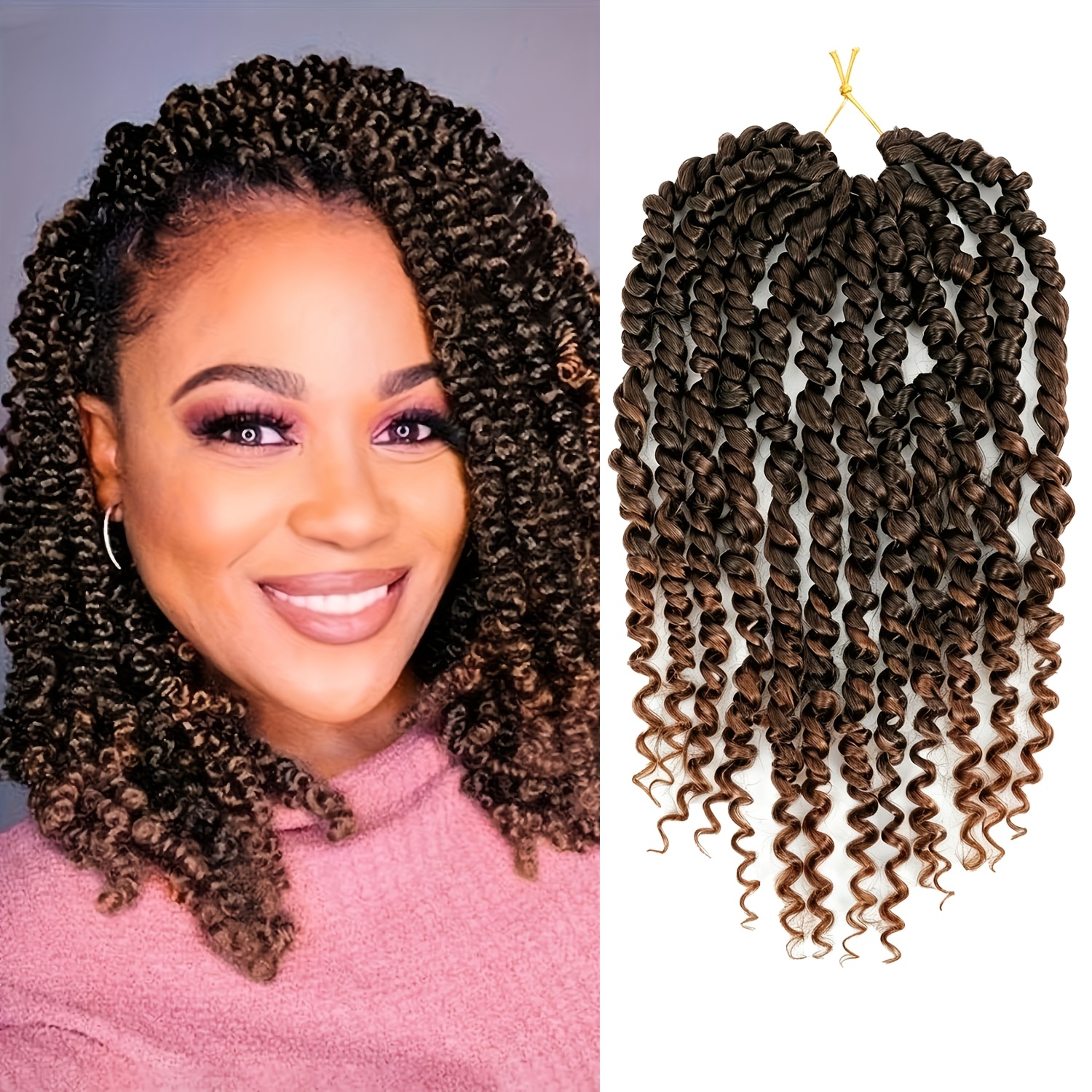 TEMU Extensions de crochet Boho Twist 10/12 pouces - Cheveux tressés ondulés et bouclés "Goddess" avec extrémités synthétiques pré-tordues style