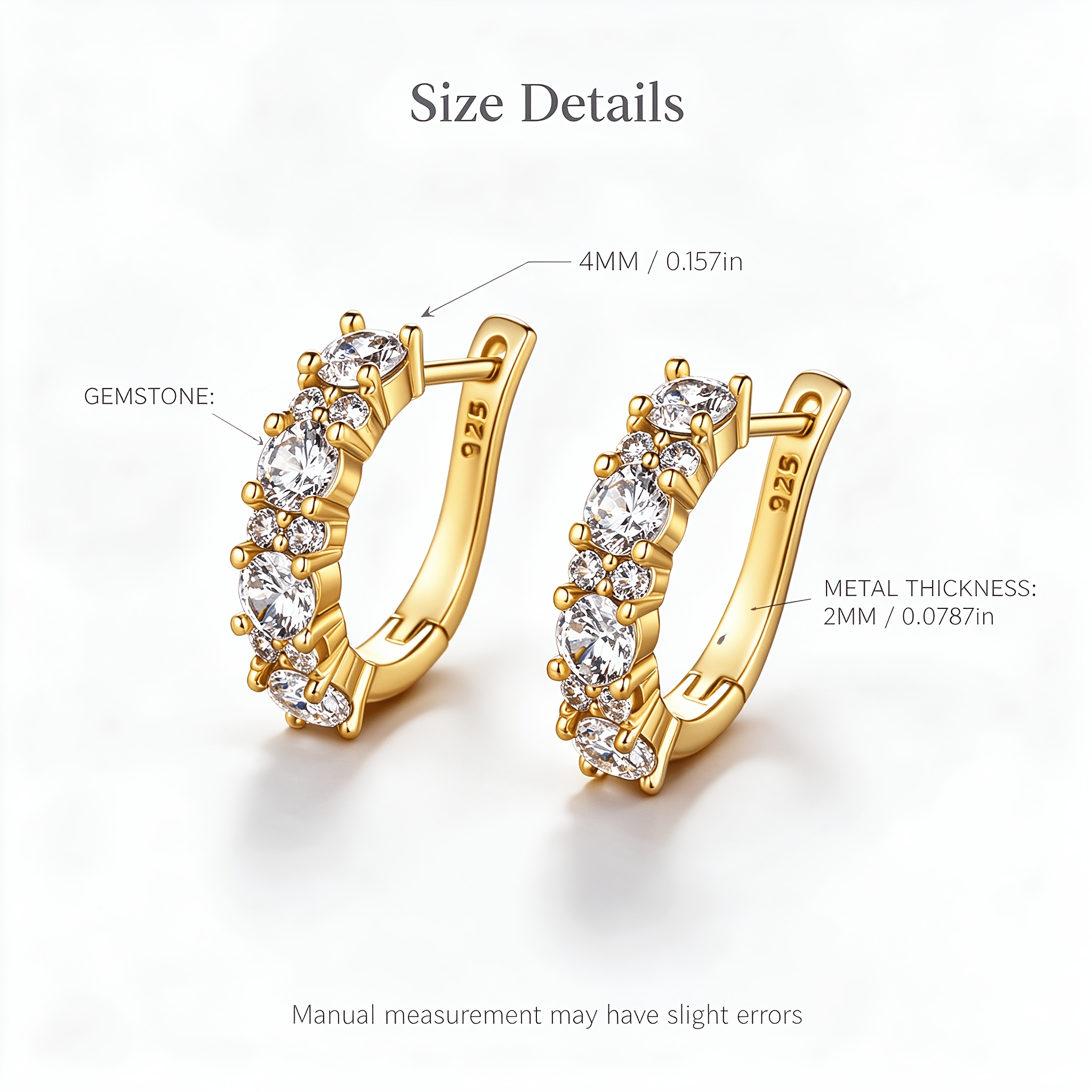 Image of 925 Sterling Silver Golden Ring Ladies Earrings Original 925 Silver Earrings Holiday Jewelry Suitable For Women Prom Wedding Halloween Christmas Exquisite Gift Box Local Warehouse Women's Supplies