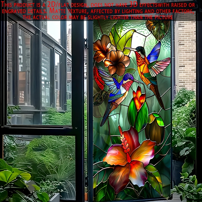 TEMU 1pc Large Window Film - Tropical Floral & Hummingbirds Privacy Decoration, -and-stick Window Clings For Home, Office, Cafe - Removable Pvc