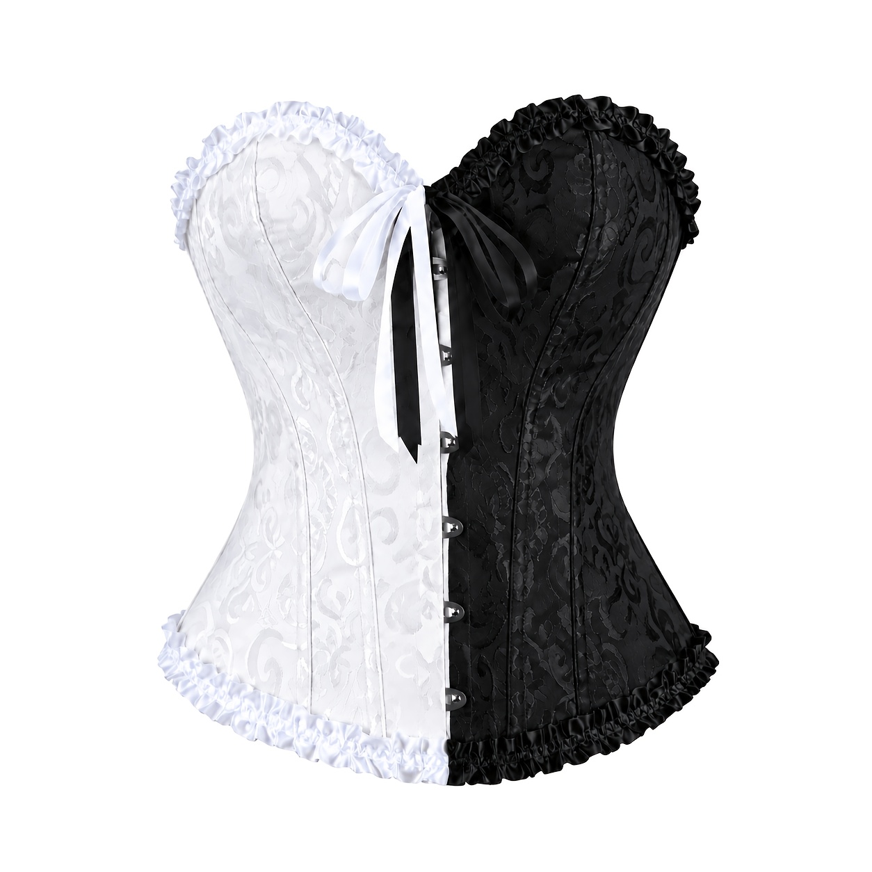 TEMU Black And White Half-color-block Jacquard Front- Drawstring Corset Fishbone Shaping Bodysuit