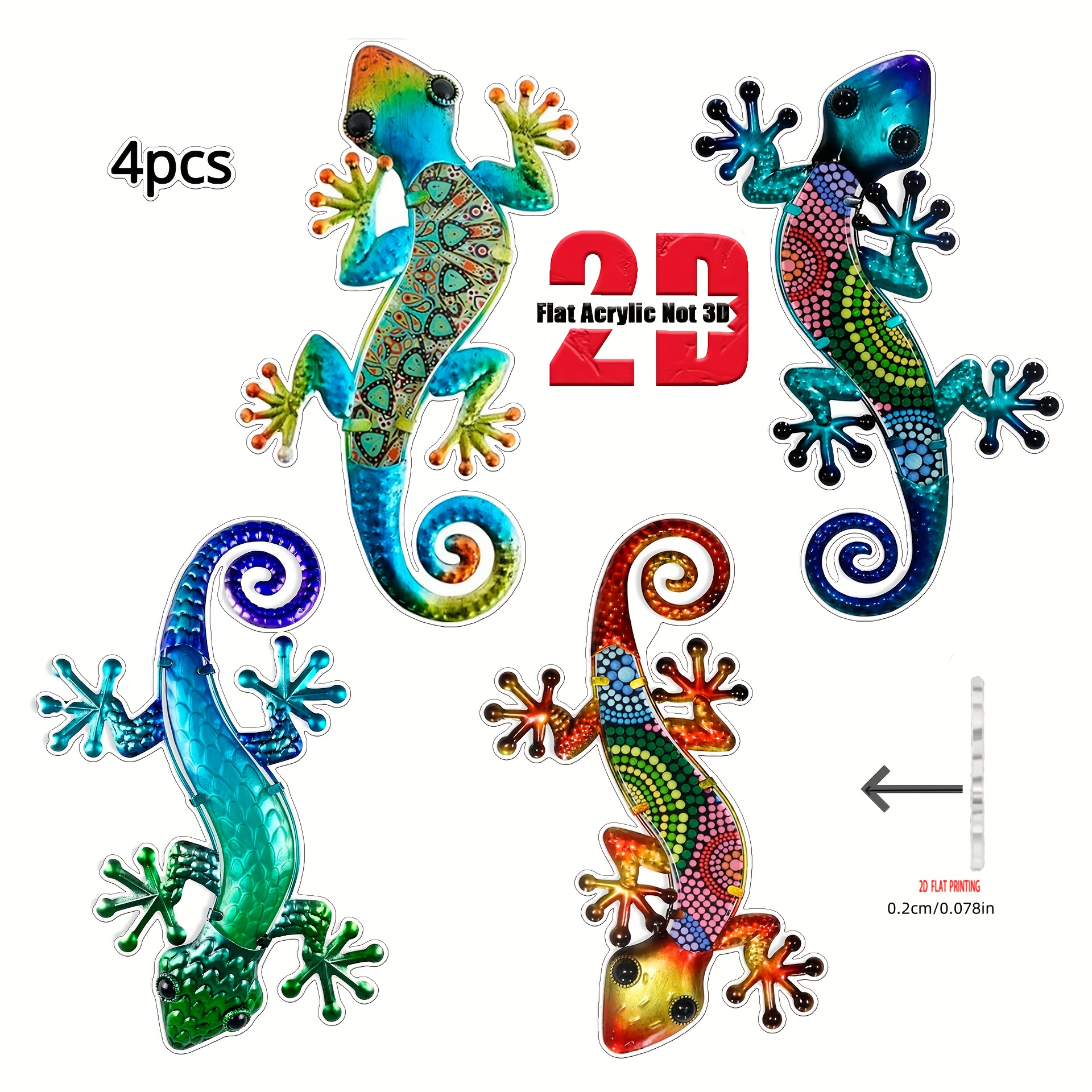 E-shop 4 Stück Acryl Geckos, Gartenzaun Dekorationen, Outdoor Ornamente, Luftgarten Dekor