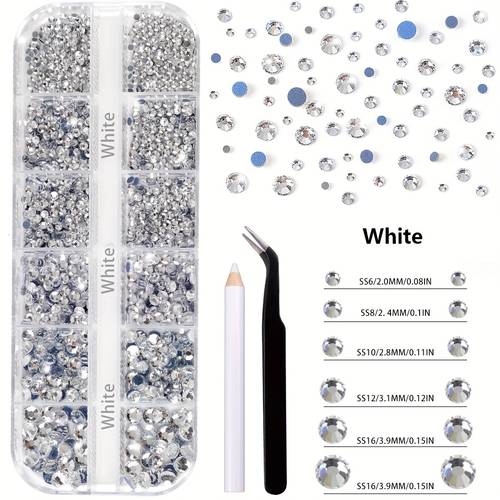 1122pcs 12 compartment box set of hot fix flat bottomed glass rhinestones suitable for clothing decorations nail art bags footwear accessories and other decorative rhinestones tools included as a gift