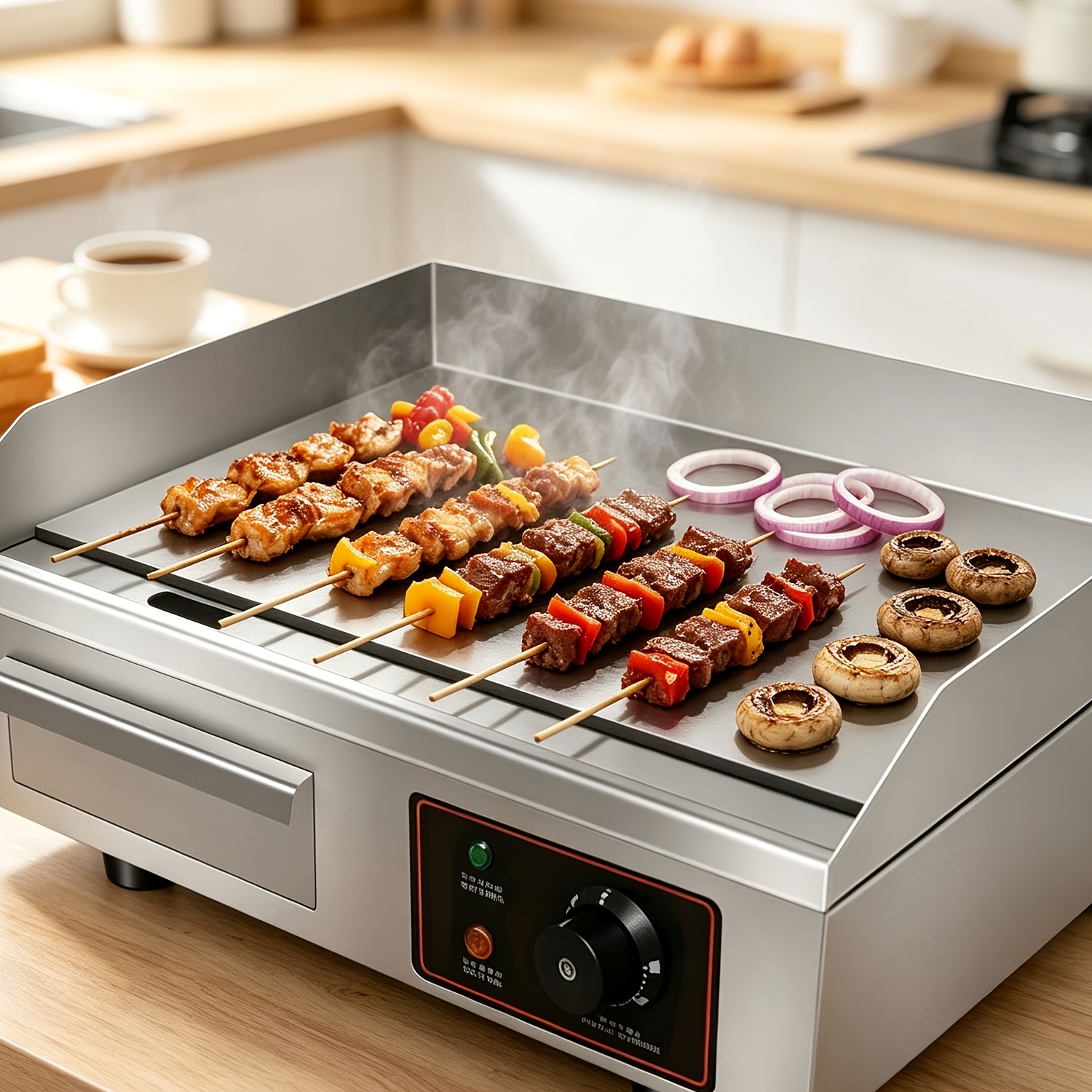 22 Inch Flat Top Griddle, 120v Stainless Steel Countertop Grill With Adjustable Thermostat, Indoor Teppanyaki Flat Grill For Restaurant, Food Truck & Home Use