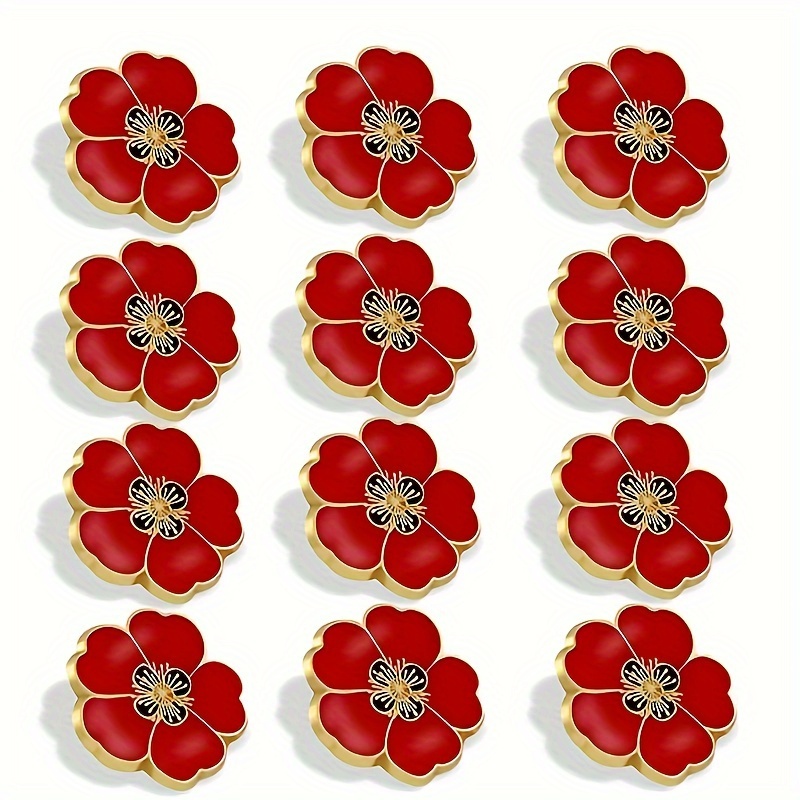 

10pcs Vintage Style Red Poppy Flower Lapel Pins, Anti-scratch & Corrosion Resistant, Remembrance Memorial Day Brooches