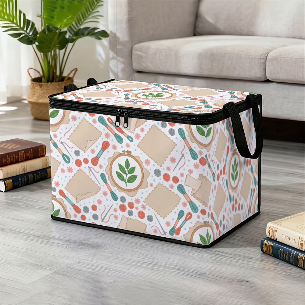 1pc   large capacity storage organizer container with lid crafting hobby sewing needle supplies quilt and pillow storage container collapsible clothing storage bag durable fabric organizer sturdy zipper design under bed storage