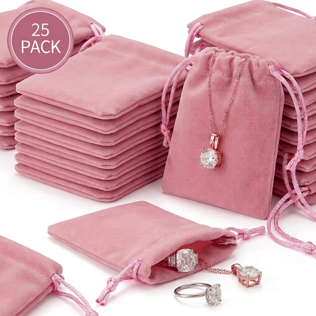 TEMU Gift For Her/him 25pcs Plush Velvet Jewelry Pouch Set, Small Drawstring Gift Bags For Jewelry Storage, Assorted 14 Colors Mini Jewelry Bags For