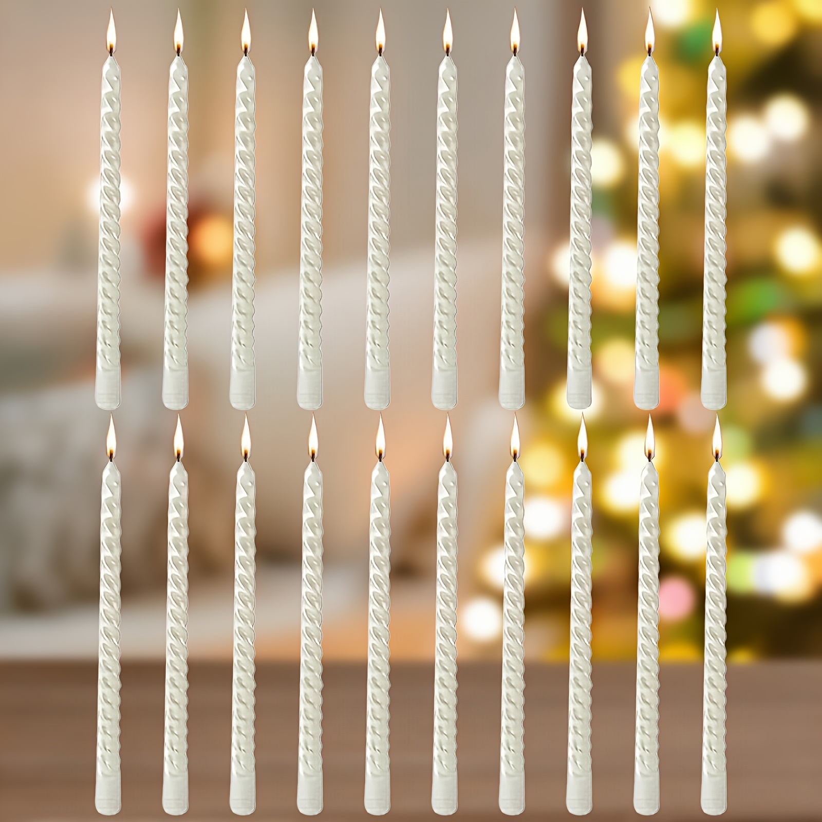 TEMU 20pcs 10 Inch White Spiral Taper Candle Set, 10 Pack Unscented Candlesticks For Dinner Party Birthday Wedding And Home Decoration. Thanksgiving