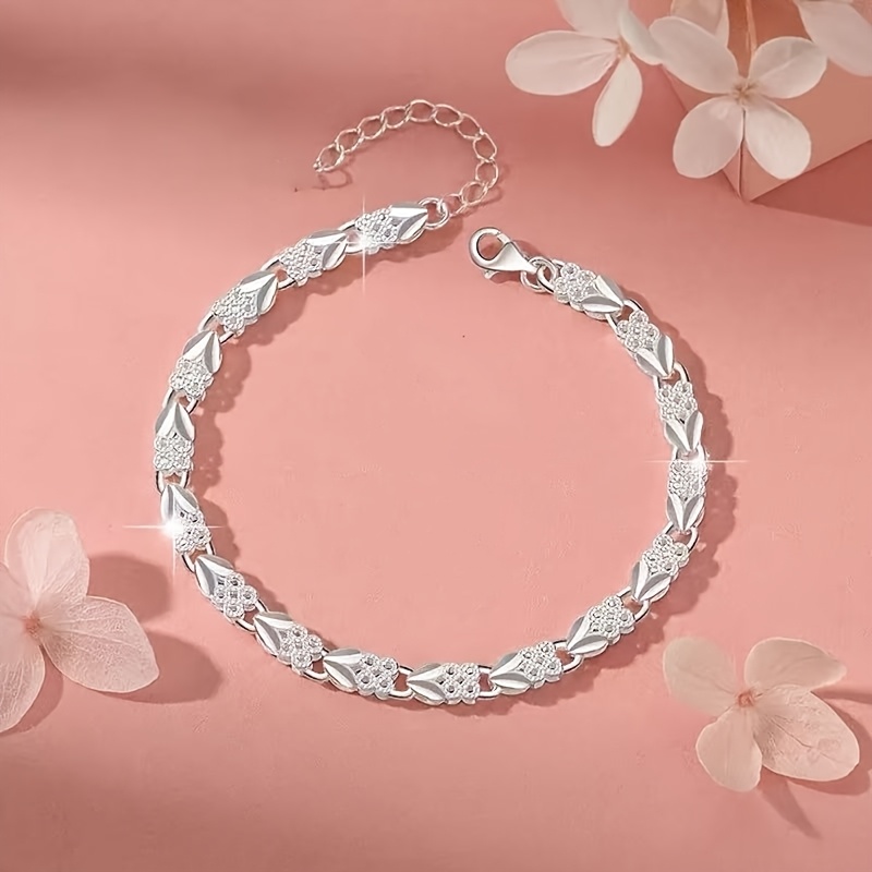 TEMU Luxurious, Elegant, Ladies' Stainless Plated Casual And Fashionable Heart Connecting Chain Bracelet, Gift Bracelet For Valentine's Day And