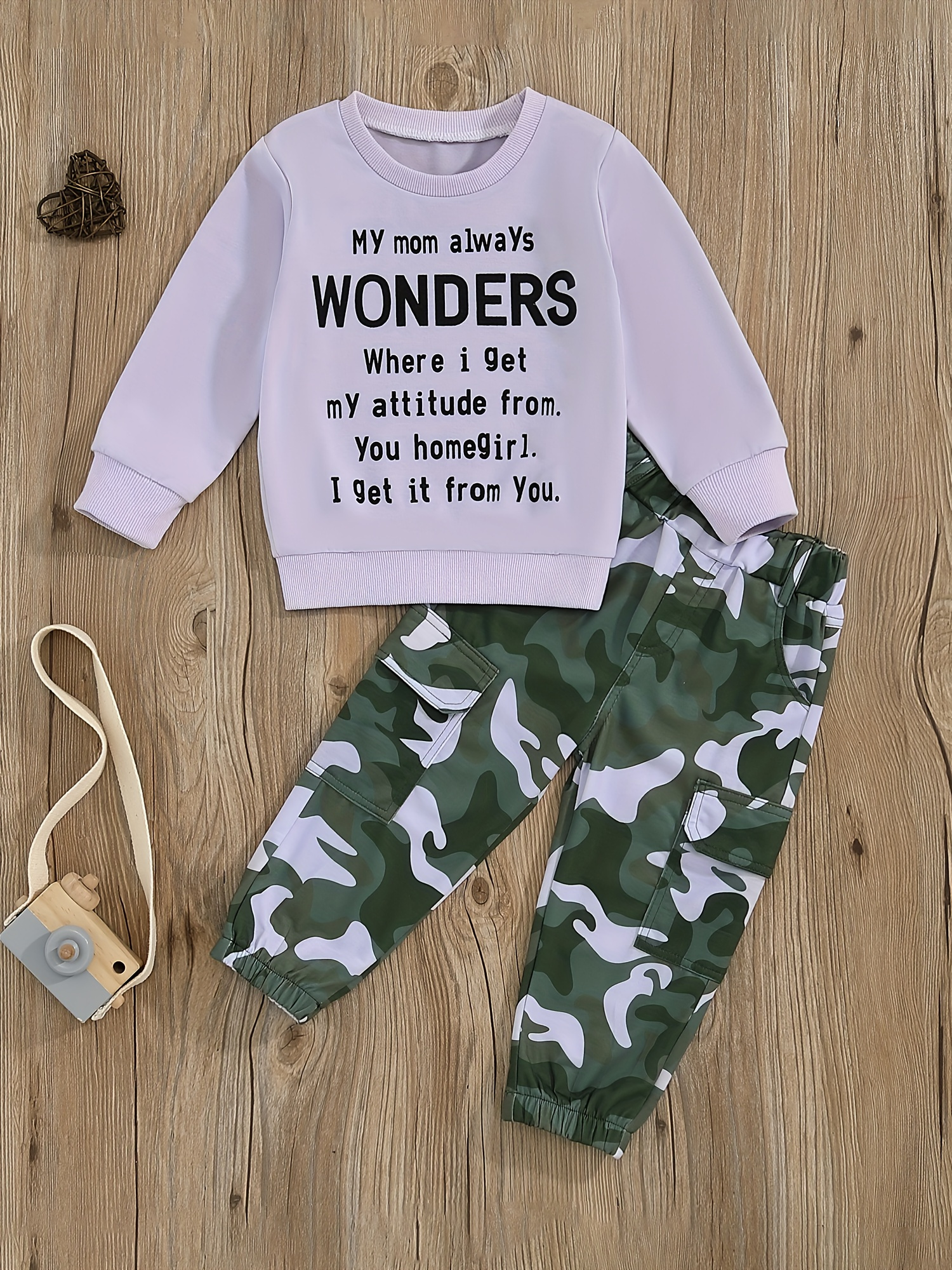Ensemble 2 Pièces Fille - Sweat Manches Longues + Pantalon Camouflage - 85% Coton - Confortable Pour Automne